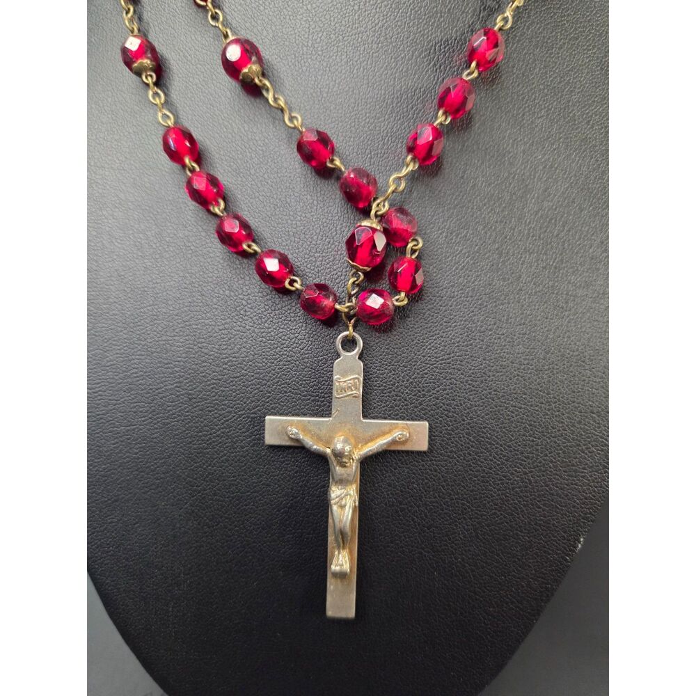 Faceted Red Glass Bead Rosary